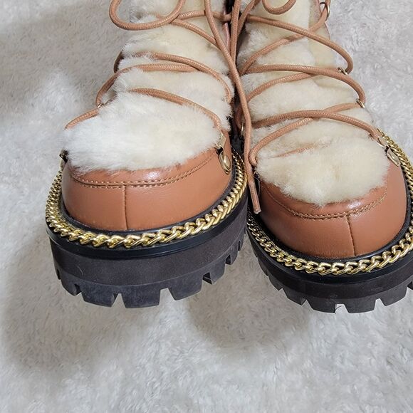 Cecelia New York Trekker Boot with Genuine Shearling Trim Sz 7 EUC Combat Chunky - Picture 4 of 14